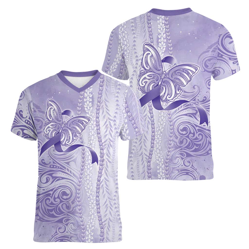 Epilepsy Awareness Women V-Neck T-Shirt Maile Pikake Lokelani Crown Flower Lei Inspired