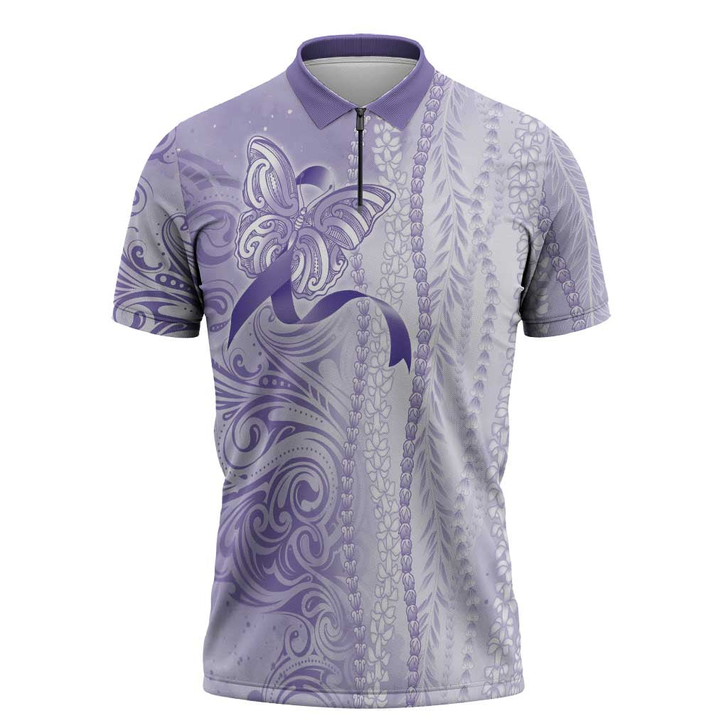 Epilepsy Awareness Zipper Polo Shirt Maile Pikake Lokelani Crown Flower Lei Inspired LT9 Purple - Polynesian Pride