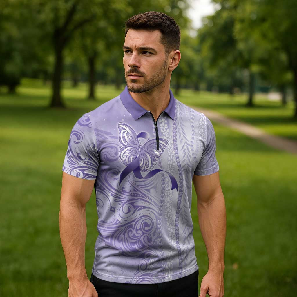 Epilepsy Awareness Zipper Polo Shirt Maile Pikake Lokelani Crown Flower Lei Inspired LT9 - Polynesian Pride