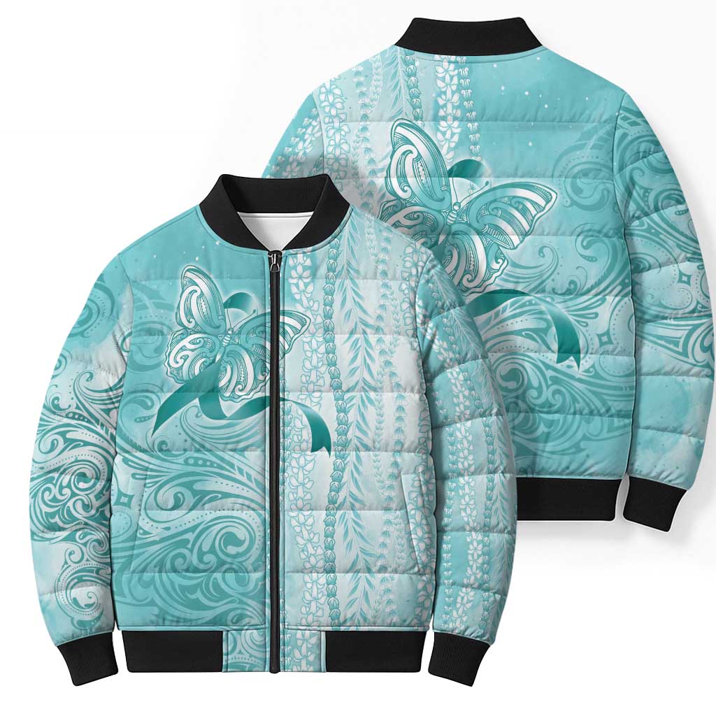 PTSD Awareness Bomber Puffer Jacket Maile Pikake Lokelani Crown Flower Lei Inspired