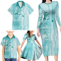 PTSD Awareness Family Matching Long Sleeve Bodycon Dress and Hawaiian Shirt Maile Pikake Lokelani Crown Flower Lei Inspired