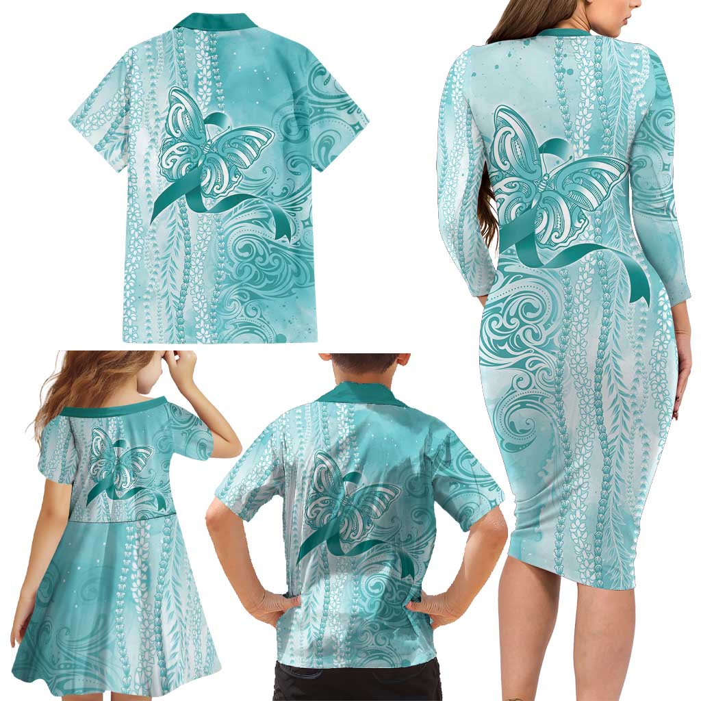 PTSD Awareness Family Matching Long Sleeve Bodycon Dress and Hawaiian Shirt Maile Pikake Lokelani Crown Flower Lei Inspired