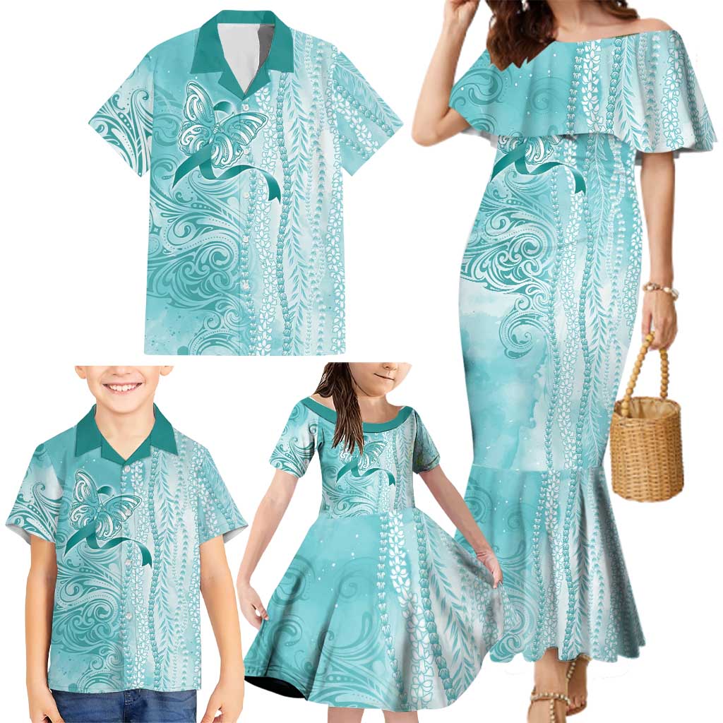 PTSD Awareness Family Matching Mermaid Dress and Hawaiian Shirt Maile Pikake Lokelani Crown Flower Lei Inspired
