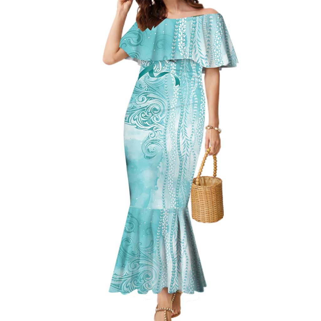 PTSD Awareness Family Matching Mermaid Dress and Hawaiian Shirt Maile Pikake Lokelani Crown Flower Lei Inspired