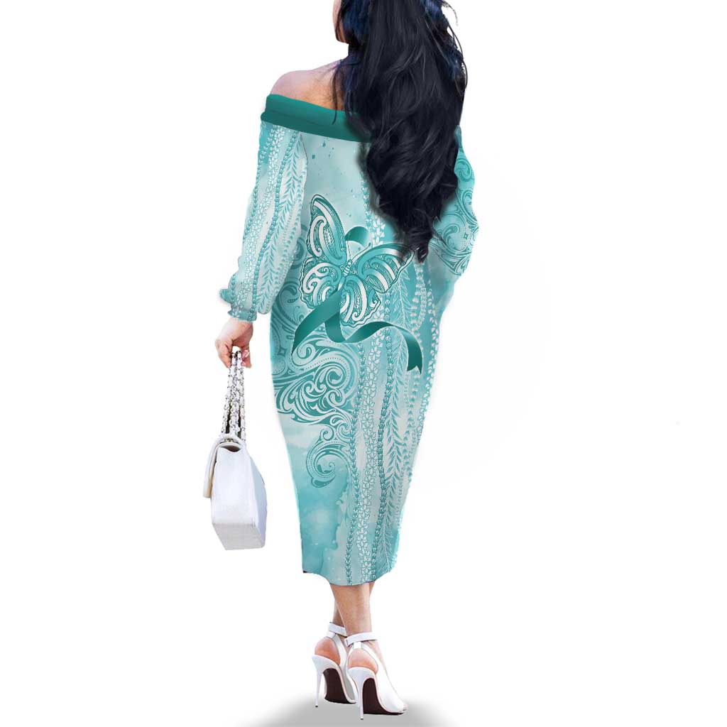 PTSD Awareness Family Matching Off The Shoulder Long Sleeve Dress and Hawaiian Shirt Maile Pikake Lokelani Crown Flower Lei Inspired