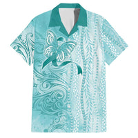 PTSD Awareness Family Matching Off Shoulder Maxi Dress and Hawaiian Shirt Maile Pikake Lokelani Crown Flower Lei Inspired LT9 Dad's Shirt - Short Sleeve Teal - Polynesian Pride