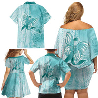 PTSD Awareness Family Matching Off Shoulder Short Dress and Hawaiian Shirt Maile Pikake Lokelani Crown Flower Lei Inspired