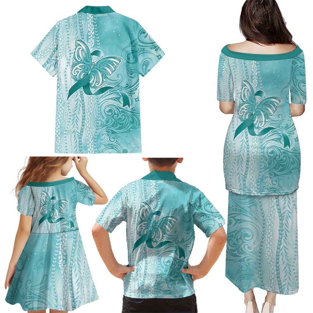 PTSD Awareness Family Matching Puletasi and Hawaiian Shirt Maile Pikake Lokelani Crown Flower Lei Inspired