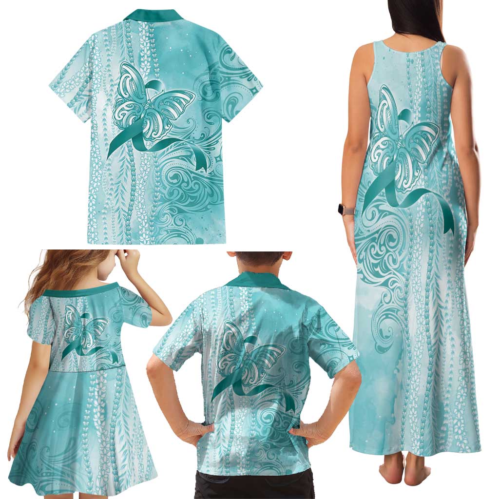 PTSD Awareness Family Matching Tank Maxi Dress and Hawaiian Shirt Maile Pikake Lokelani Crown Flower Lei Inspired