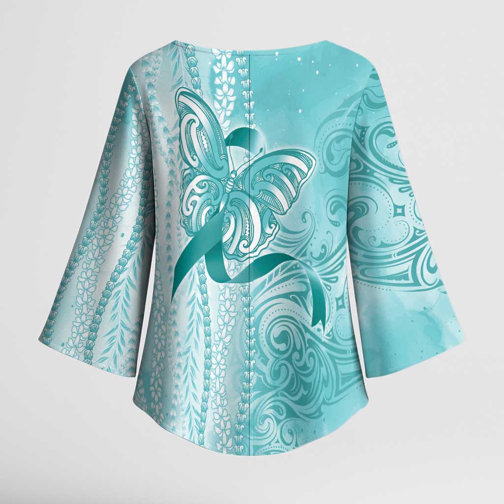 PTSD Awareness Kimono Sleeve Blouse Maile Pikake Lokelani Crown Flower Lei Inspired