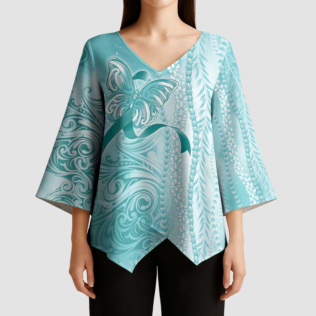 PTSD Awareness Kimono Sleeve Blouse Maile Pikake Lokelani Crown Flower Lei Inspired