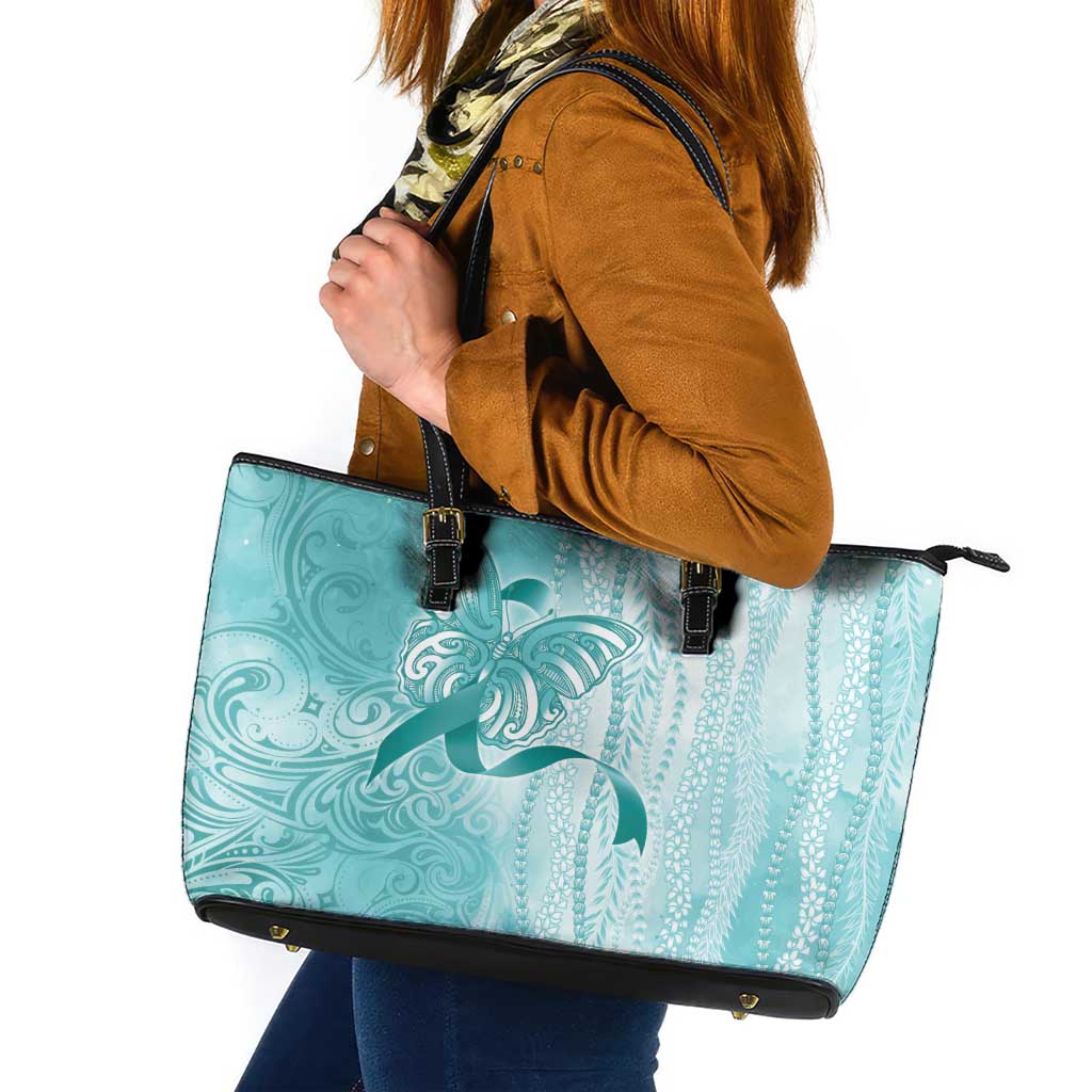 PTSD Awareness Leather Tote Bag Maile Pikake Lokelani Crown Flower Lei Inspired