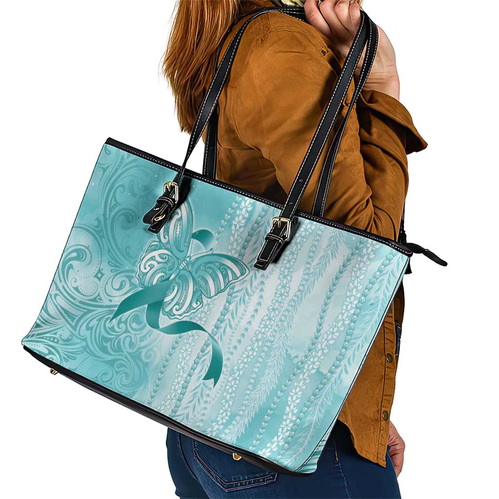 PTSD Awareness Leather Tote Bag Maile Pikake Lokelani Crown Flower Lei Inspired