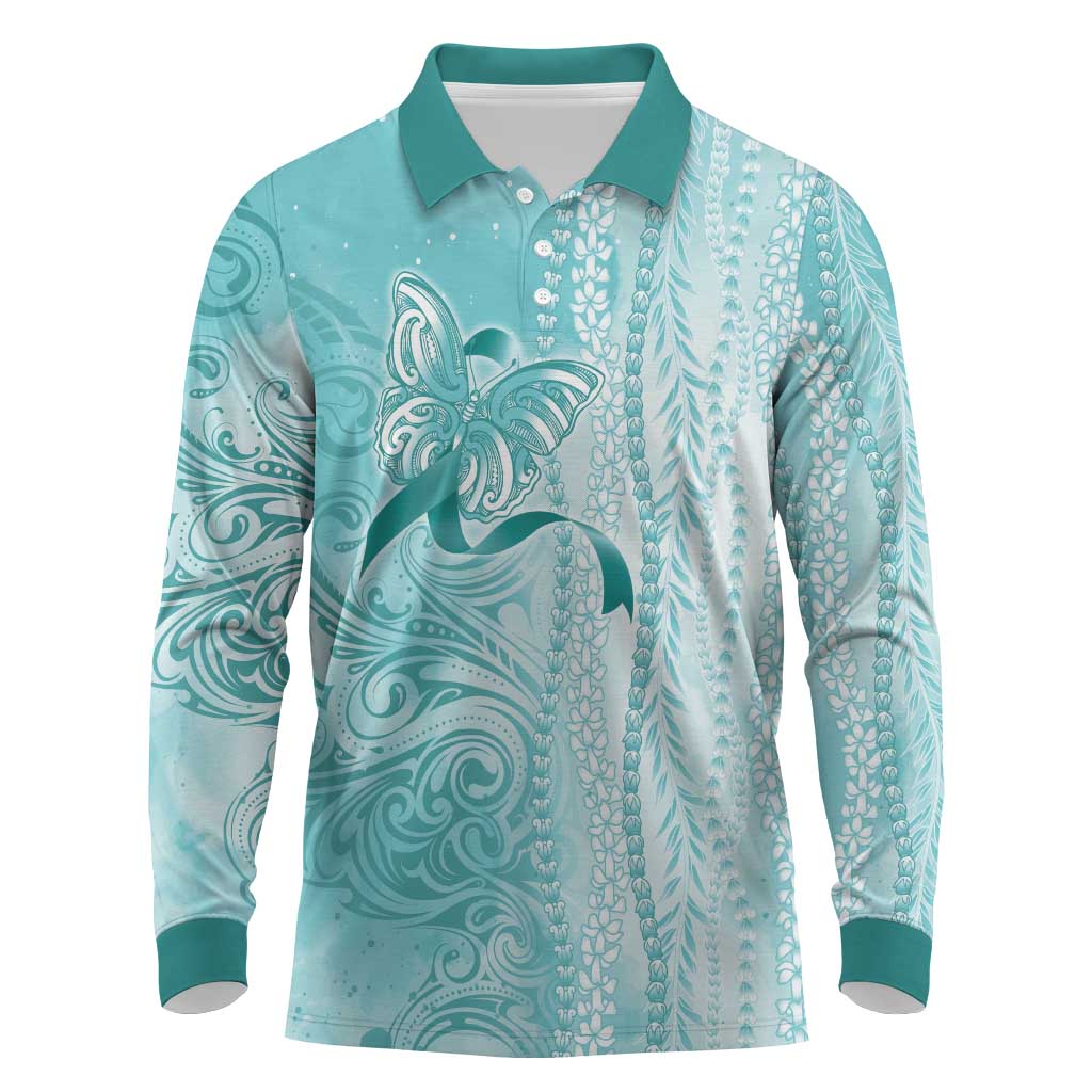 PTSD Awareness Long Sleeve Polo Shirt Maile Pikake Lokelani Crown Flower Lei Inspired
