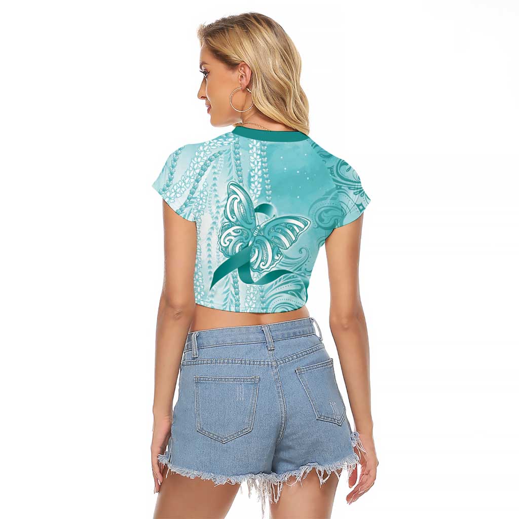 PTSD Awareness Raglan Cropped T Shirt Maile Pikake Lokelani Crown Flower Lei Inspired LT9 - Polynesian Pride