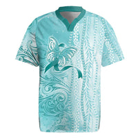 PTSD Awareness Rugby Jersey Maile Pikake Lokelani Crown Flower Lei Inspired LT9 Teal - Polynesian Pride