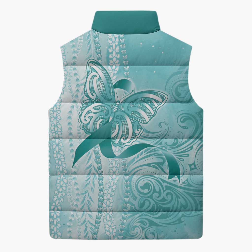 PTSD Awareness Sleeveless Puffer Jacket Maile Pikake Lokelani Crown Flower Lei Inspired