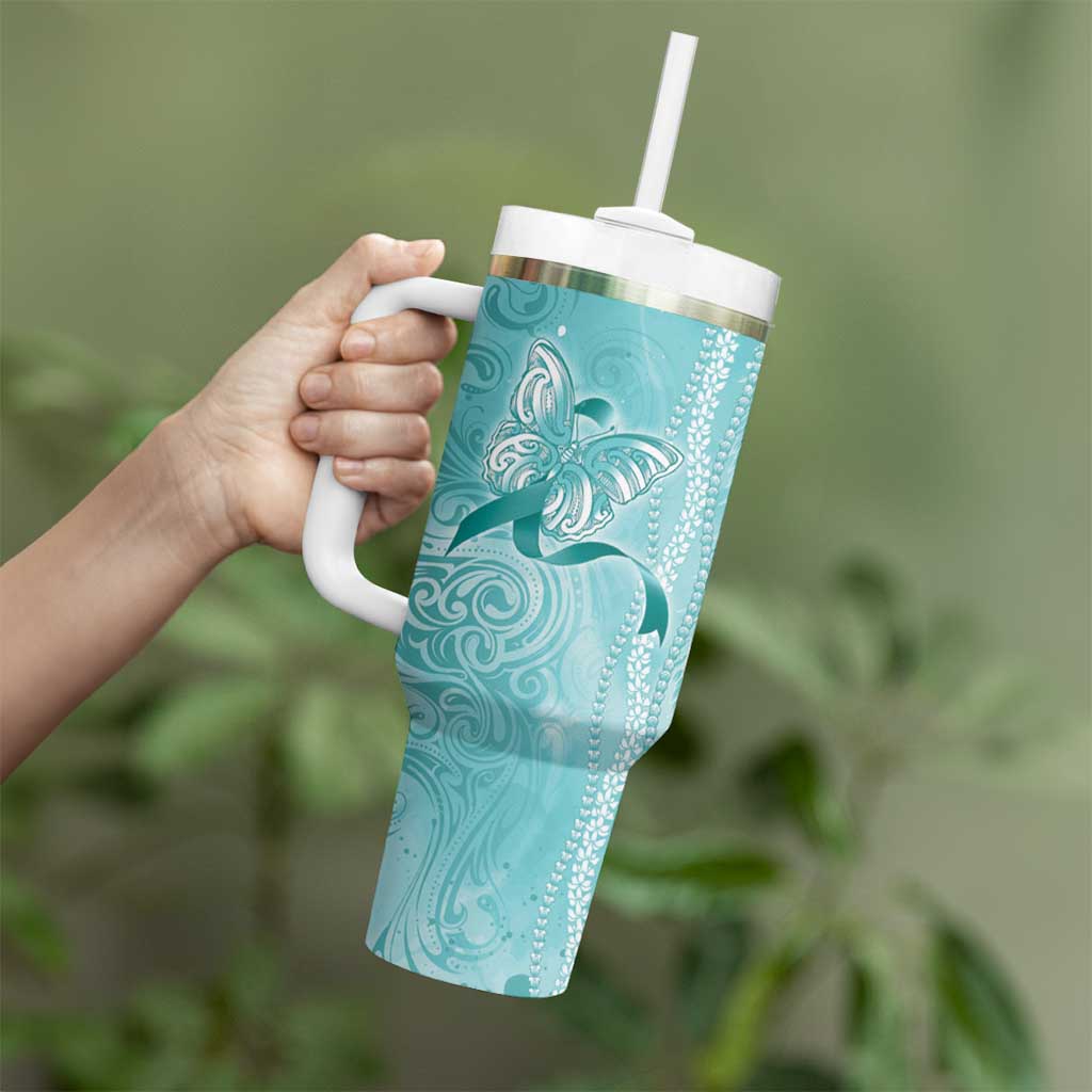 PTSD Awareness Tumbler With Handle Maile Pikake Lokelani Crown Flower Lei Inspired