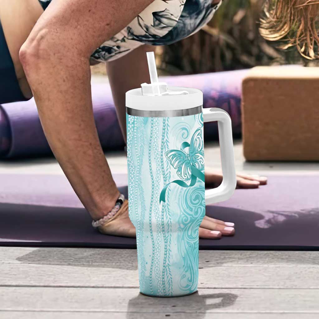 PTSD Awareness Tumbler With Handle Maile Pikake Lokelani Crown Flower Lei Inspired