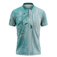 PTSD Awareness Zipper Polo Shirt Maile Pikake Lokelani Crown Flower Lei Inspired LT9 Teal - Polynesian Pride