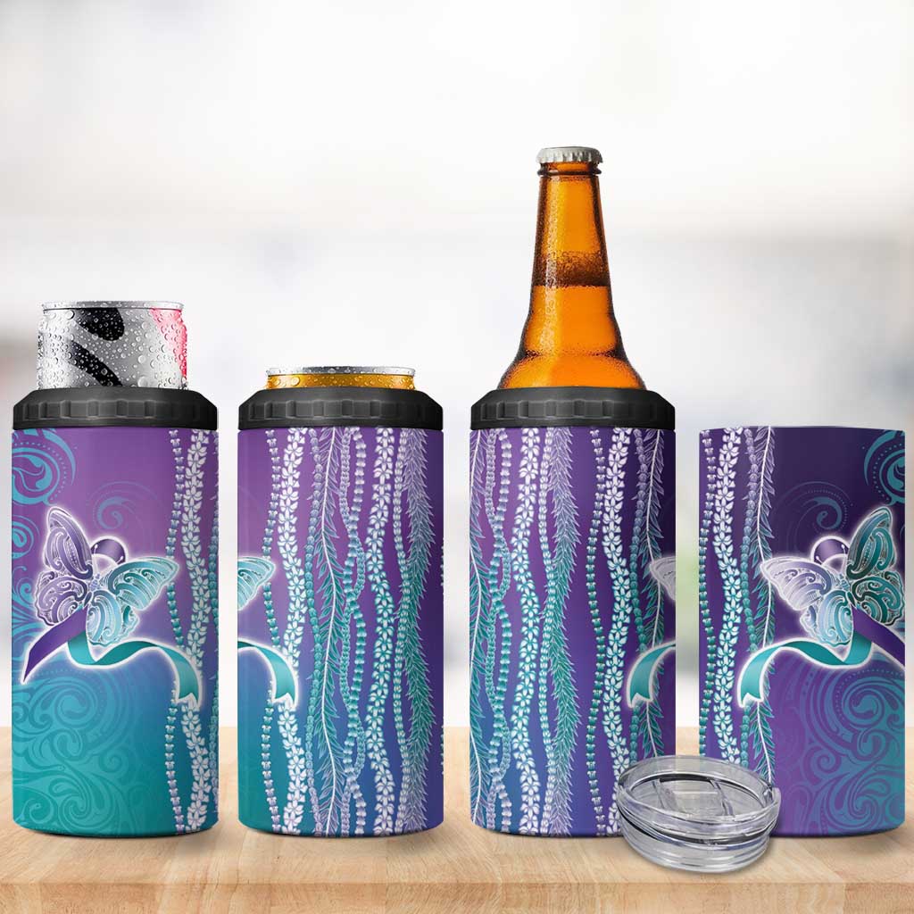 Suicide Prevention Awareness 4 in 1 Can Cooler Tumbler Maile Pikake Lokelani Crown Flower Lei Inspired