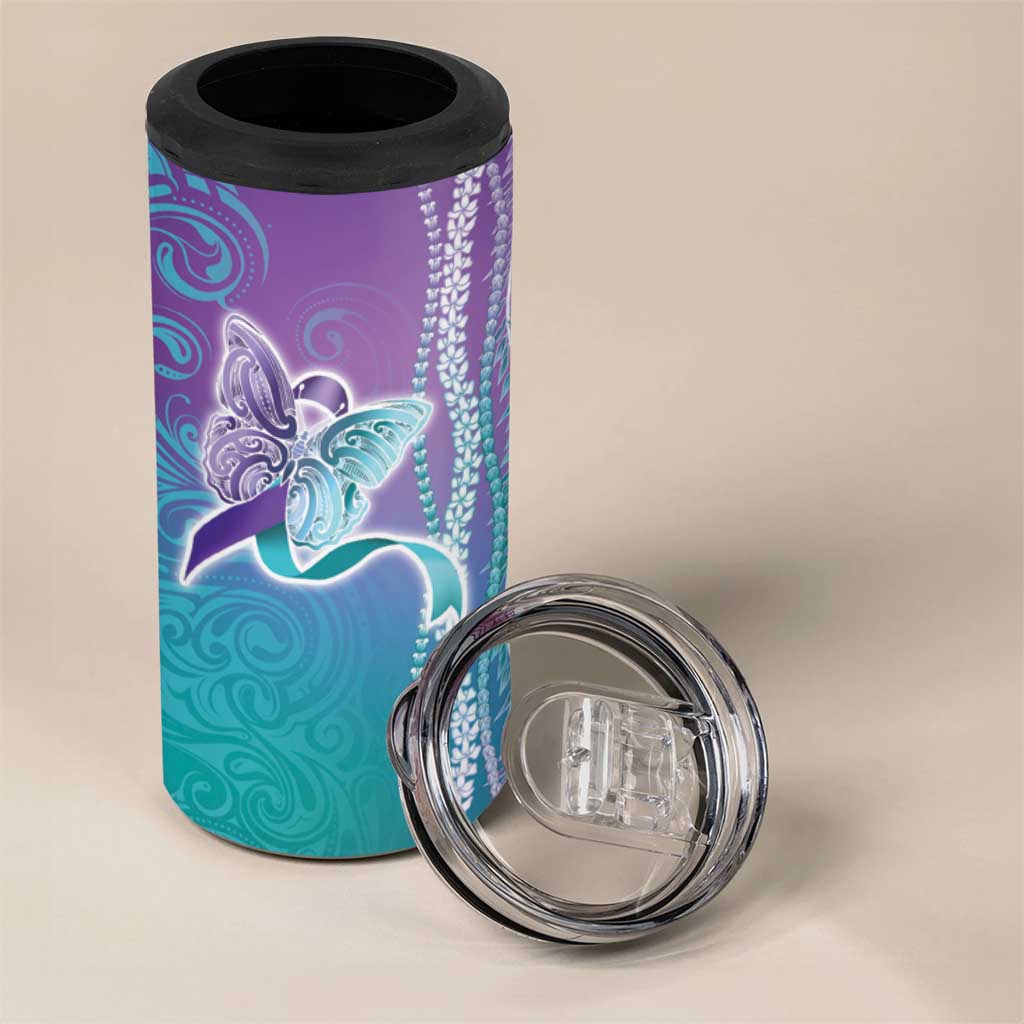 Suicide Prevention Awareness 4 in 1 Can Cooler Tumbler Maile Pikake Lokelani Crown Flower Lei Inspired
