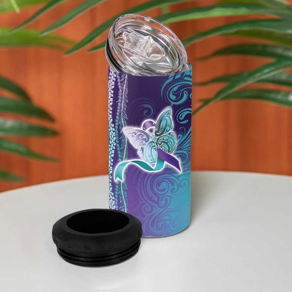 Suicide Prevention Awareness 4 in 1 Can Cooler Tumbler Maile Pikake Lokelani Crown Flower Lei Inspired