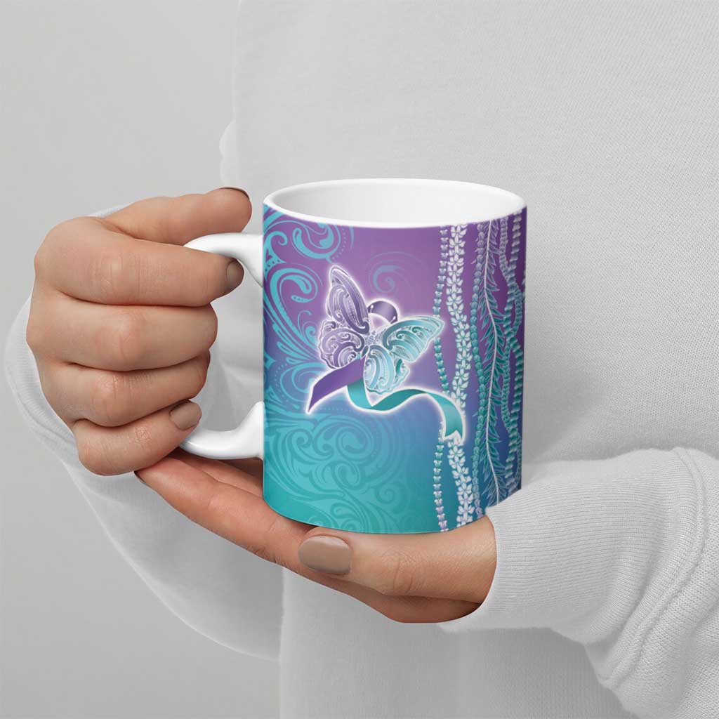 Suicide Prevention Awareness Ceramic Mug Maile Pikake Lokelani Crown Flower Lei Inspired