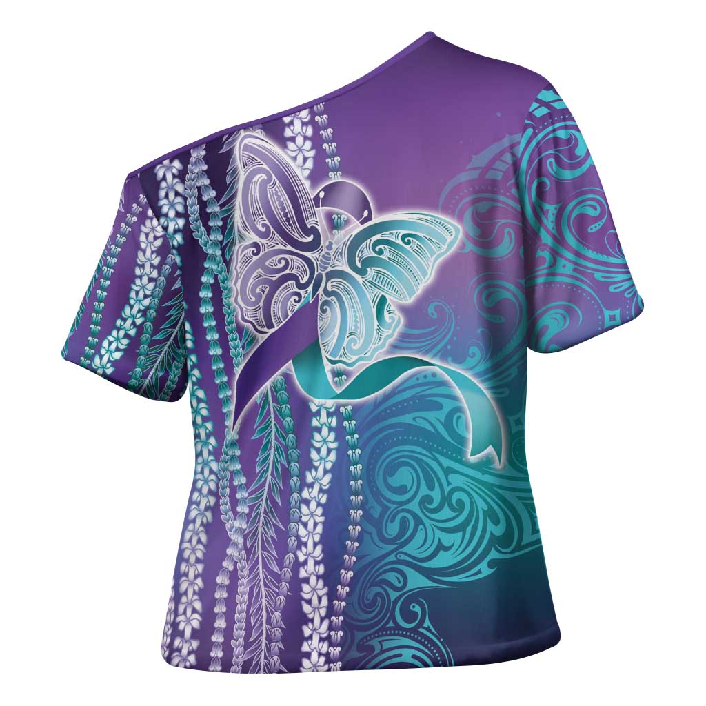 Suicide Prevention Awareness Cross Shoulder Shirt Maile Pikake Lokelani Crown Flower Lei Inspired LT9 - Polynesian Pride