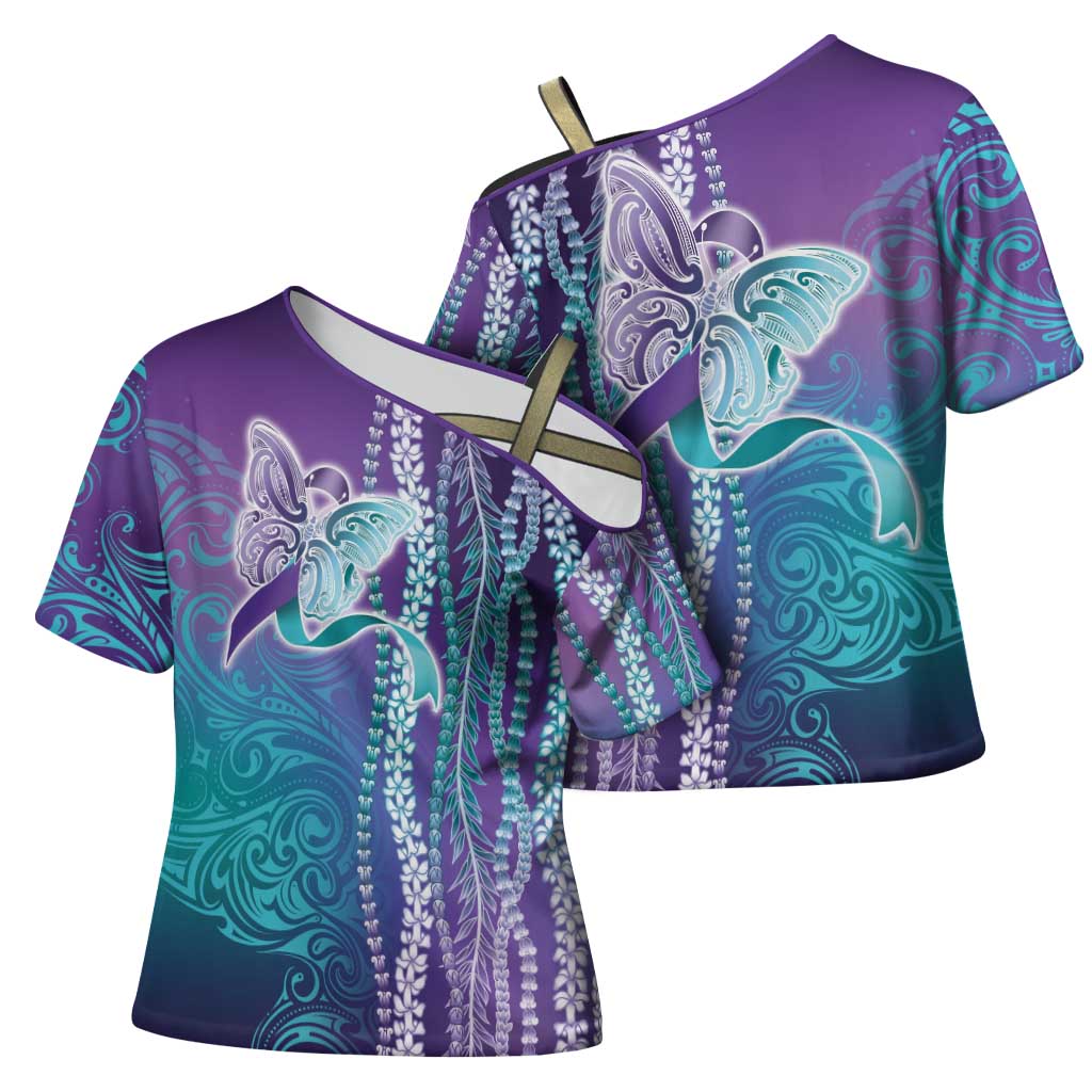 Suicide Prevention Awareness Cross Shoulder Shirt Maile Pikake Lokelani Crown Flower Lei Inspired LT9 - Polynesian Pride