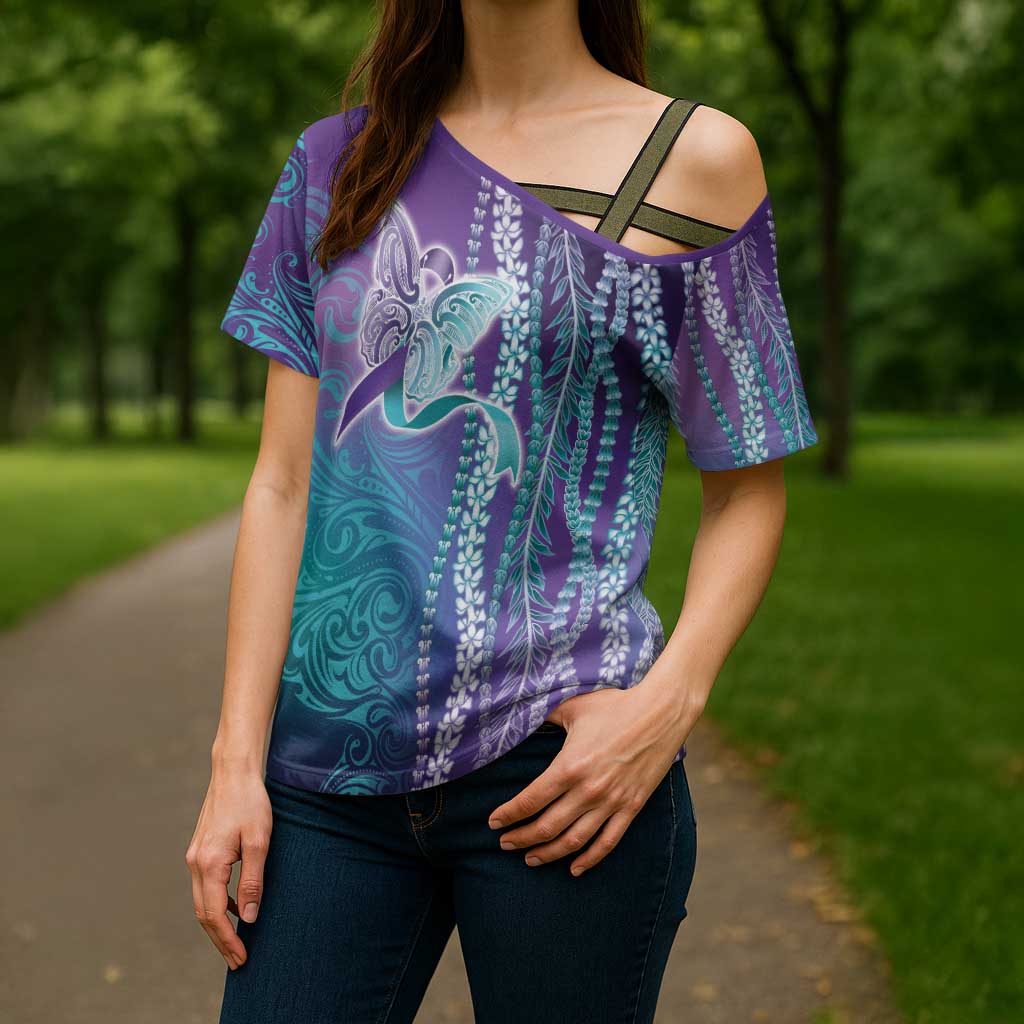 Suicide Prevention Awareness Cross Shoulder Shirt Maile Pikake Lokelani Crown Flower Lei Inspired LT9 - Polynesian Pride