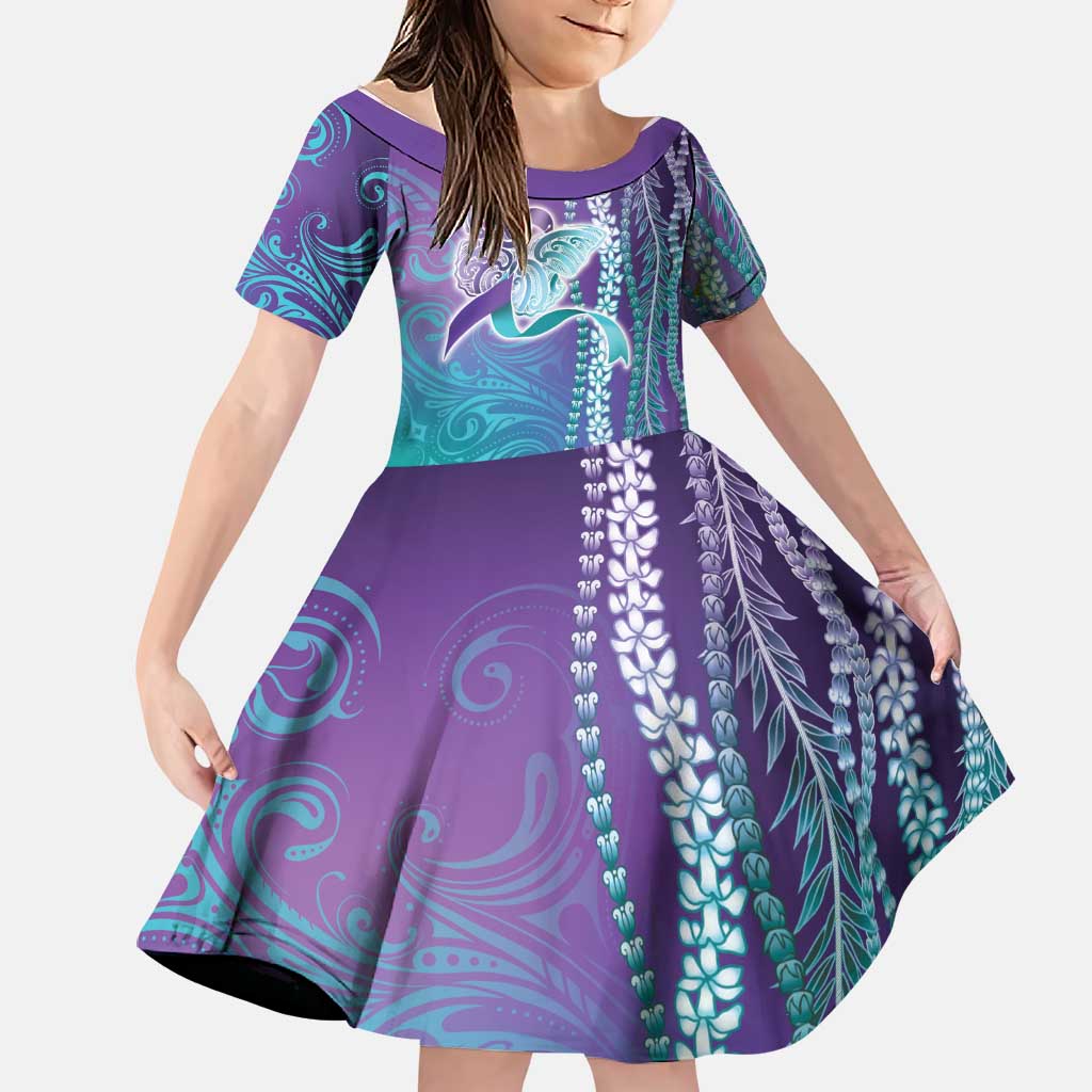 Suicide Prevention Awareness Family Matching Off The Shoulder Long Sleeve Dress and Hawaiian Shirt Maile Pikake Lokelani Crown Flower Lei Inspired