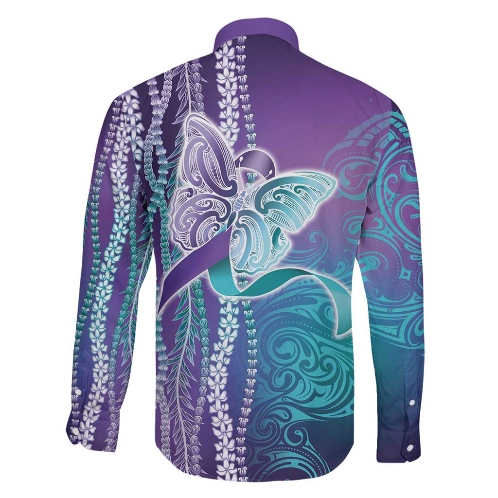 Suicide Prevention Awareness Family Matching Off The Shoulder Long Sleeve Dress and Hawaiian Shirt Maile Pikake Lokelani Crown Flower Lei Inspired