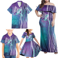 Suicide Prevention Awareness Family Matching Off Shoulder Maxi Dress and Hawaiian Shirt Maile Pikake Lokelani Crown Flower Lei Inspired
