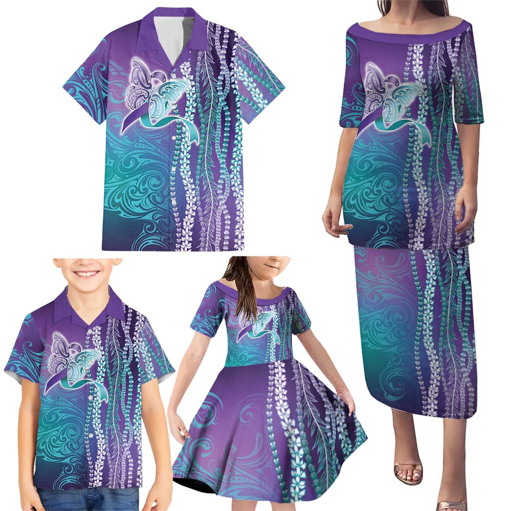 Suicide Prevention Awareness Family Matching Puletasi and Hawaiian Shirt Maile Pikake Lokelani Crown Flower Lei Inspired