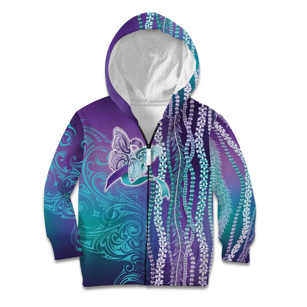 Suicide Prevention Awareness Kid Hoodie Maile Pikake Lokelani Crown Flower Lei Inspired LT9 Zip Hoodie Multicolor - Polynesian Pride
