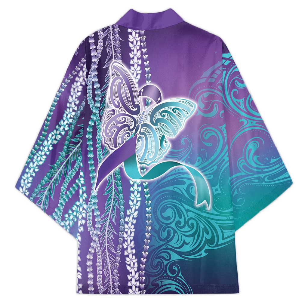 Suicide Prevention Awareness Kimono Maile Pikake Lokelani Crown Flower Lei Inspired LT9 - Polynesian Pride