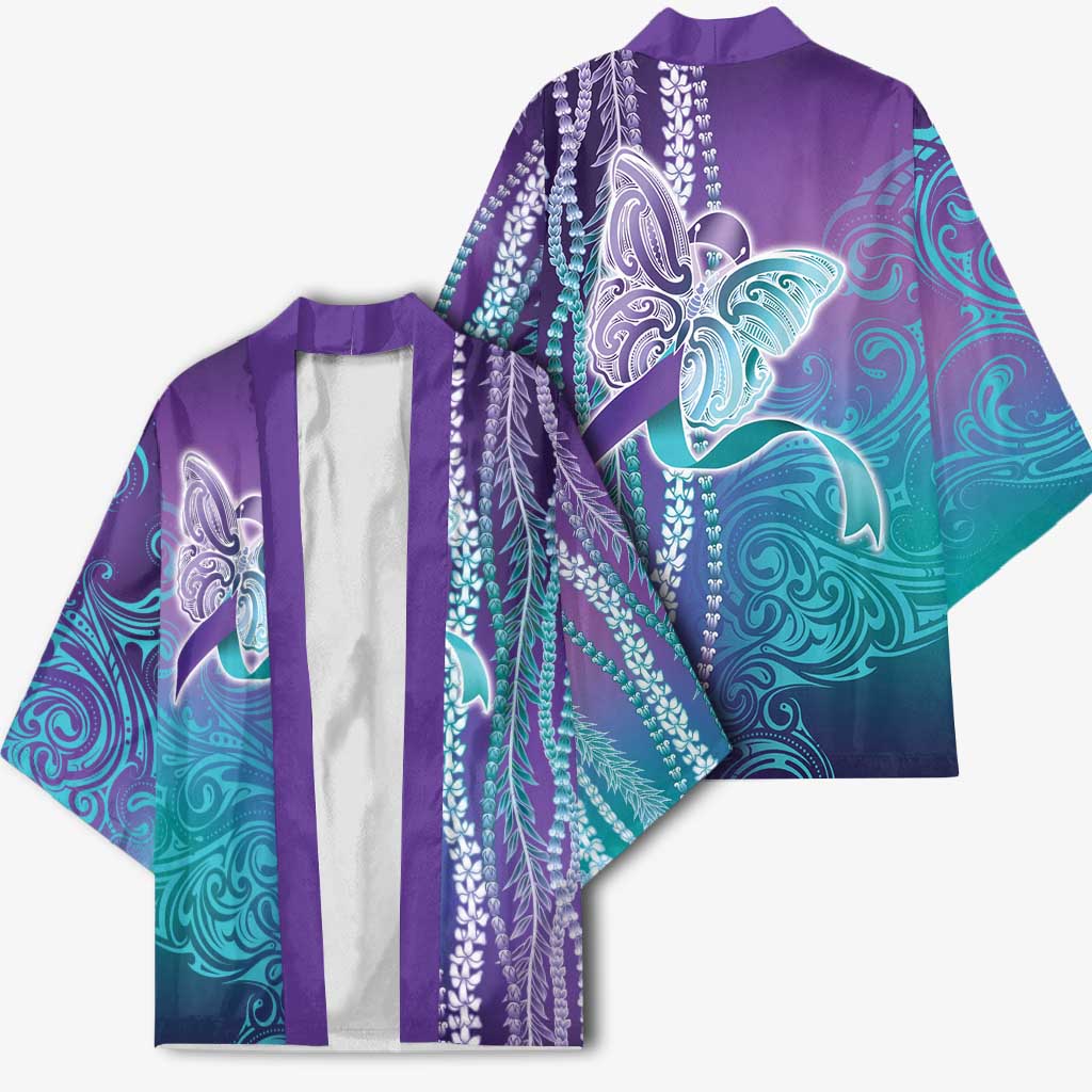 Suicide Prevention Awareness Kimono Maile Pikake Lokelani Crown Flower Lei Inspired LT9 - Polynesian Pride