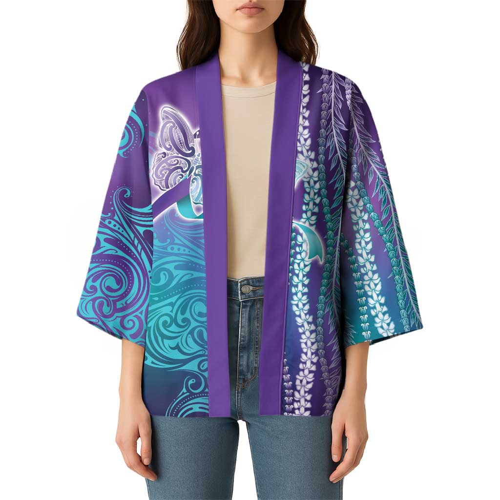 Suicide Prevention Awareness Kimono Maile Pikake Lokelani Crown Flower Lei Inspired LT9 - Polynesian Pride