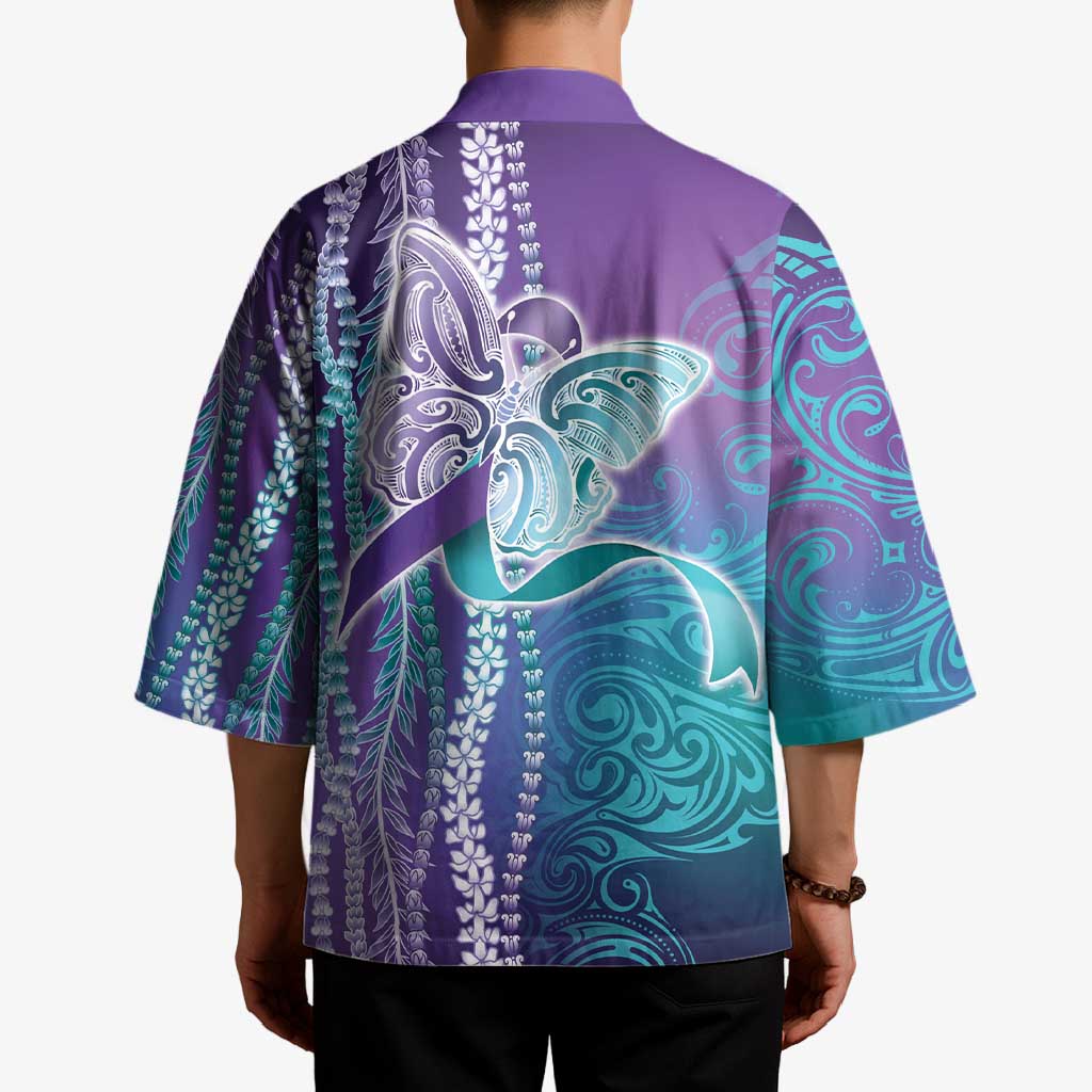Suicide Prevention Awareness Kimono Maile Pikake Lokelani Crown Flower Lei Inspired LT9 - Polynesian Pride