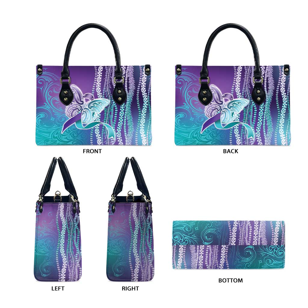 Suicide Prevention Awareness Leather Bag Maile Pikake Lokelani Crown Flower Lei Inspired LT9 - Polynesian Pride