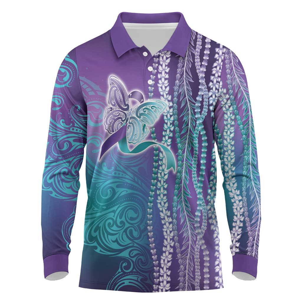 Suicide Prevention Awareness Long Sleeve Polo Shirt Maile Pikake Lokelani Crown Flower Lei Inspired