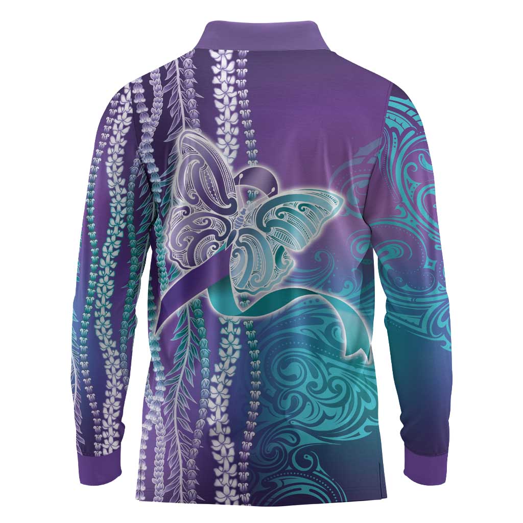 Suicide Prevention Awareness Long Sleeve Polo Shirt Maile Pikake Lokelani Crown Flower Lei Inspired