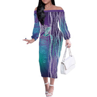 Suicide Prevention Awareness Off The Shoulder Long Sleeve Dress Maile Pikake Lokelani Crown Flower Lei Inspired
