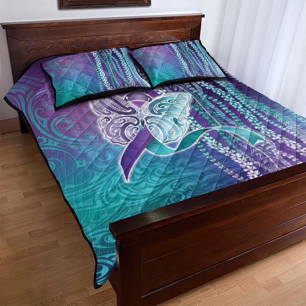 Suicide Prevention Awareness Quilt Bed Set Maile Pikake Lokelani Crown Flower Lei Inspired