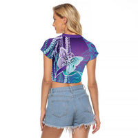 Suicide Prevention Awareness Raglan Cropped T Shirt Maile Pikake Lokelani Crown Flower Lei Inspired LT9 - Polynesian Pride