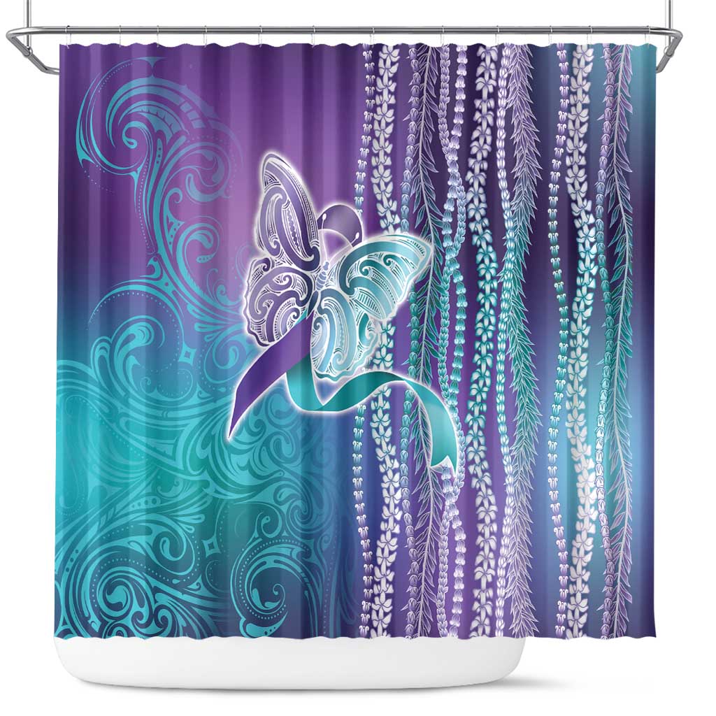Suicide Prevention Awareness Shower Curtain Maile Pikake Lokelani Crown Flower Lei Inspired