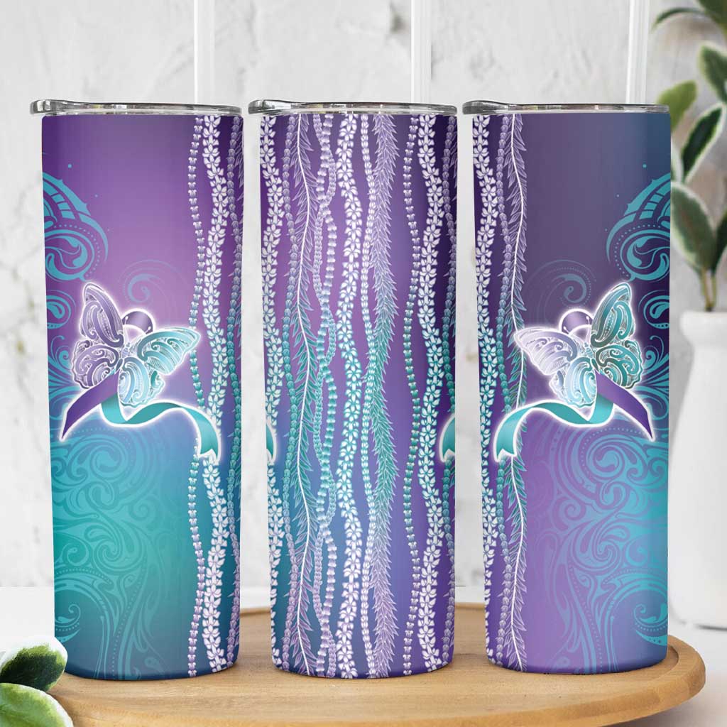 Suicide Prevention Awareness Skinny Tumbler Maile Pikake Lokelani Crown Flower Lei Inspired
