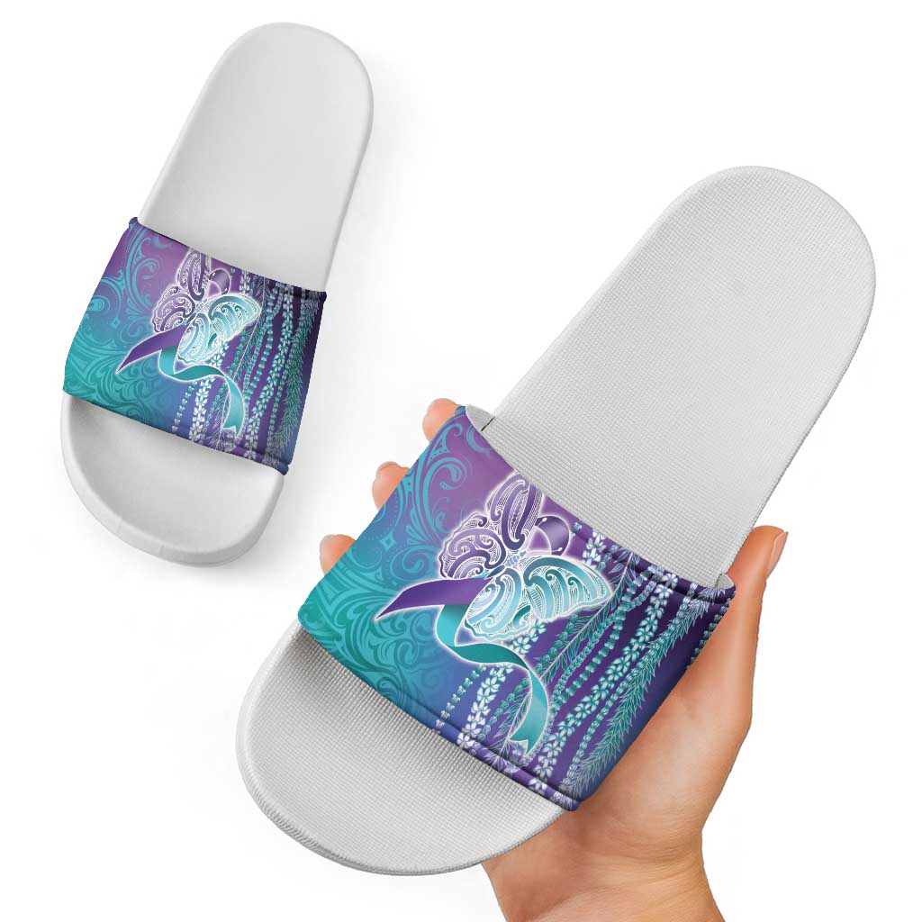 Suicide Prevention Awareness Slide Sandals Maile Pikake Lokelani Crown Flower Lei Inspired