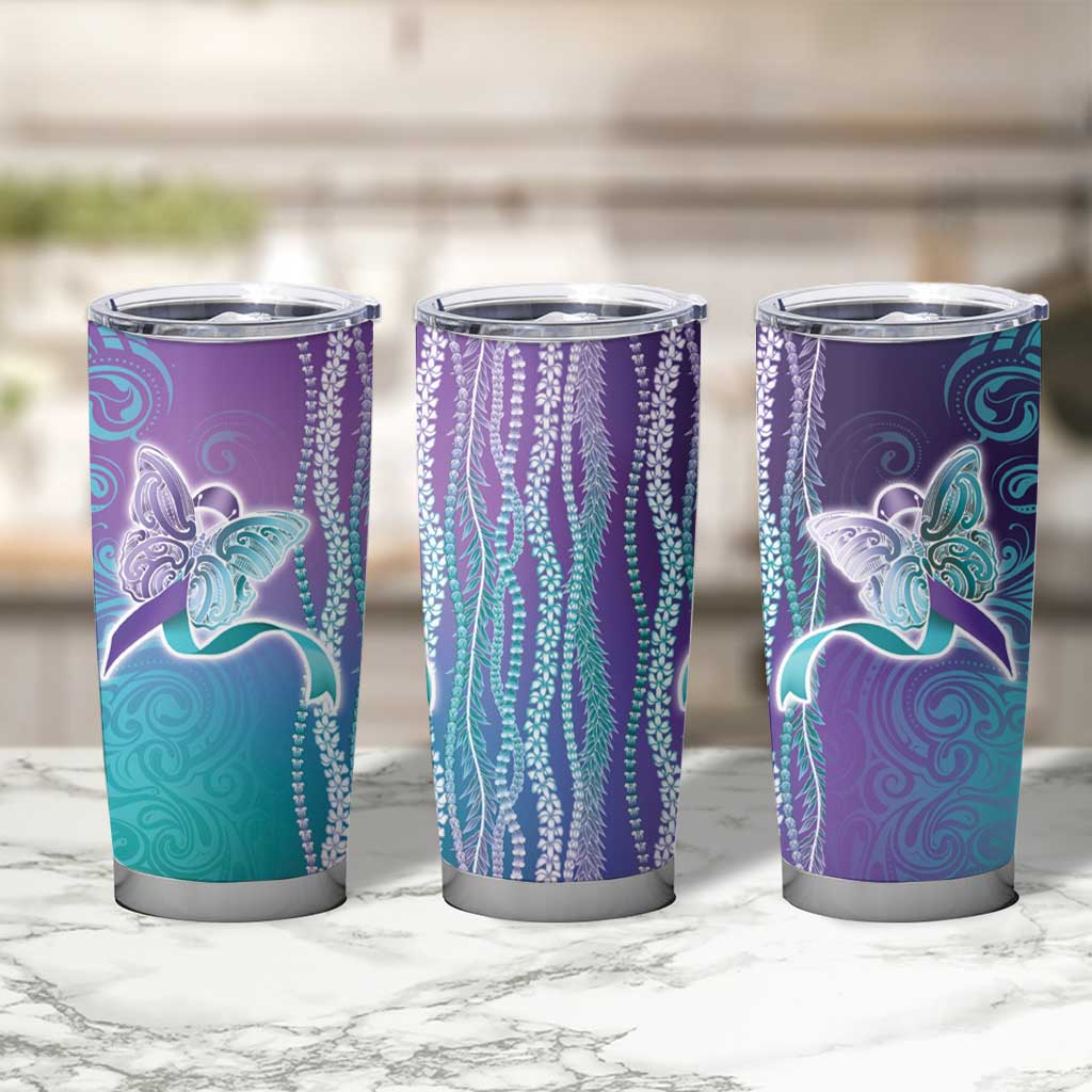 Suicide Prevention Awareness Tumbler Cup Maile Pikake Lokelani Crown Flower Lei Inspired